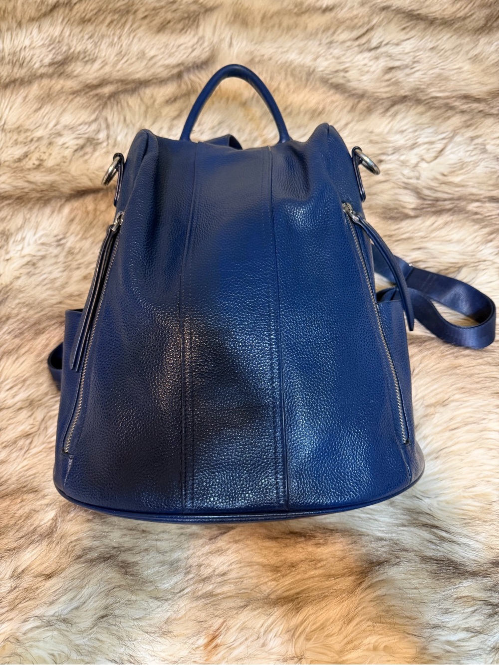Pebbled Navy Leather Backpack